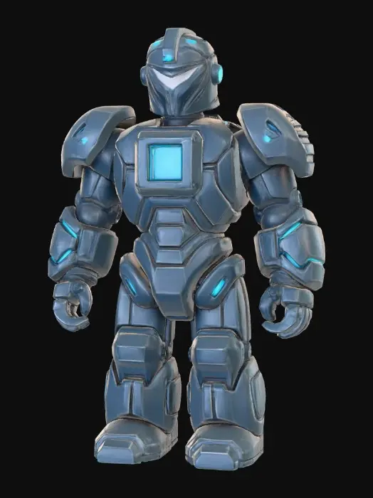 3D model for Blocky Roblox-style chestplate, made of chunky metallic armor plates with a clean, geometric design.
Each section is built from angular blocks and panels, no smooth or rounded shapes — everything is hard-edged and Minecraft-like.
Material: dark steel and matte gray metal, with a few glowing blue energy lines running between the seams.
The center chest core is a square reactor crystal, glowing faintly with cyan light.
Shoulders have stacked rectangular layers, and the chest area has engraved runic lines carved into blocky panels.
Slight wear, scratches, and dust for realism, but still solid and game-like.
Style: Roblox / low-poly PBR, clean lighting, centered render, no character, only armor piece.
