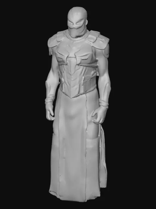 3D model for Dark geometric chestplate crafted from deep black iron mixed with obsidian shards. Angular armor panels reflect faint purple highlights and subtle cracks glowing with dim light. The design is rugged with layered square plating and thick shoulder guards shaped like beveled blocks. Chest center slightly recessed with embedded obsidian core. Brown leather straps cross the back with silver fasteners. Edges chipped and weathered, showing faint wear. Realistic PBR metal-stone-leather texture blend, moody cool lighting, Roblox-style chunky structure, detailed depth and surface roughness.