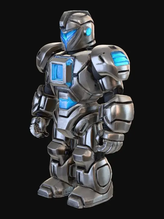 3D model for Blocky Roblox-style chestplate, made of chunky metallic armor plates with a clean, geometric design.
Each section is built from angular blocks and panels, no smooth or rounded shapes — everything is hard-edged and Minecraft-like.
Material: dark steel and matte gray metal, with a few glowing blue energy lines running between the seams.
The center chest core is a square reactor crystal, glowing faintly with cyan light.
Shoulders have stacked rectangular layers, and the chest area has engraved runic lines carved into blocky panels.
Slight wear, scratches, and dust for realism, but still solid and game-like.
Style: Roblox / low-poly PBR, clean lighting, centered render, no character, only armor piece.