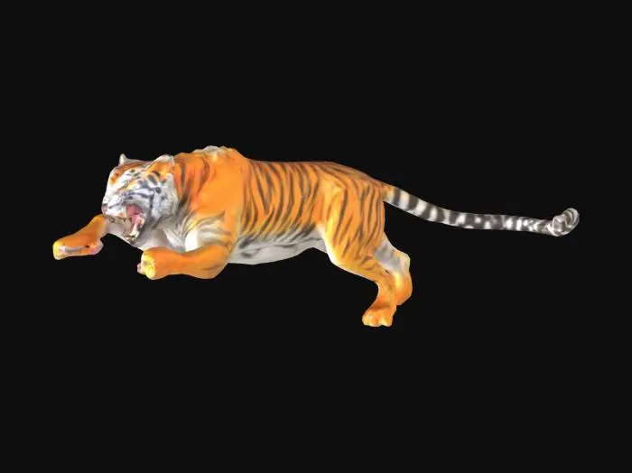 3D model for leaping tiger. front legs outstretched. Mouth wide open in a rawr.
