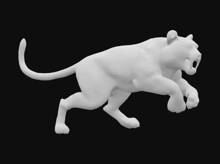 3D model for leaping tiger. front legs outstretched. Mouth wide open in a rawr.