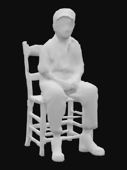 3D model for human character, 1930s farm boy in sitting position. Age 10.