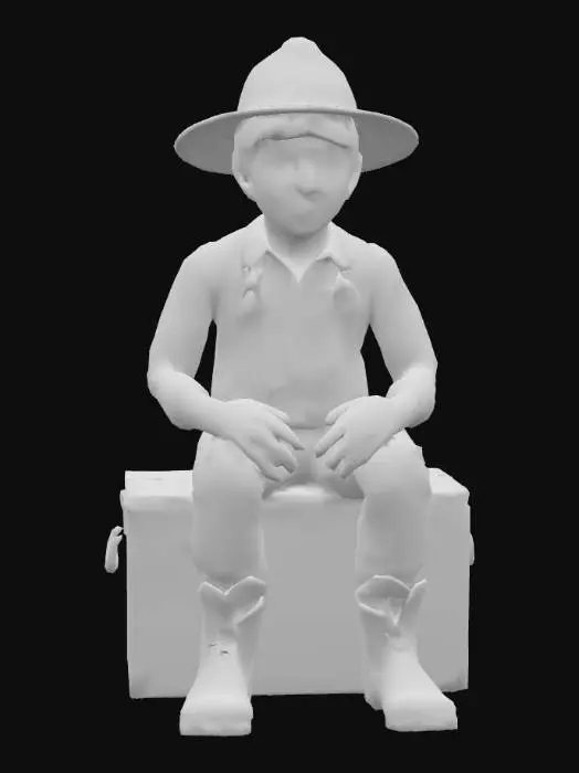 3D model for human character, 1930s farm boy in sitting position. Age 10.