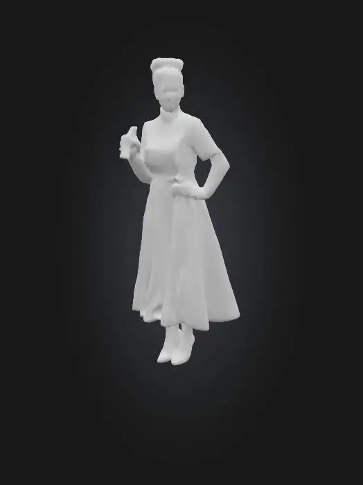 3D model for A full-body HUMAN 3D character model of Lucille Ball, DRESSED AND posed for her famous vitameatavegamin scene.  #PBR#
