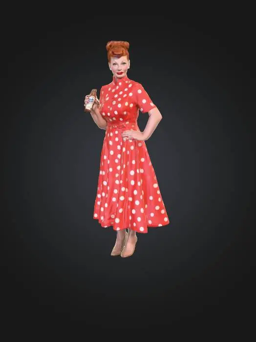 3D model for A full-body HUMAN 3D character model of Lucille Ball, DRESSED AND posed for her famous vitameatavegamin scene.  #PBR#