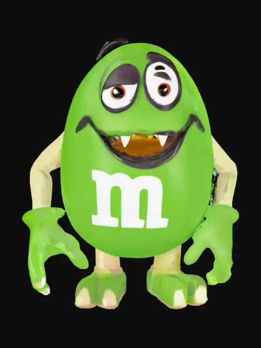3D model for realistic. detailed. recognizable M&M candy that has transformed into a monster. half creepy, half funny. #Halloween2025#