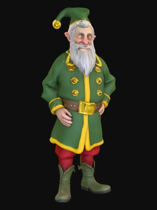 3D model for Create a human 3D character of Albert from Hogfather. He is an elderly, scruffy man with pale wrinkled skin, scraggly gray beard, and stringy hair. His expression is sly, with crooked grin and mischievous eyes. Outfit: a shabby elf costume—emerald green tunic with gold trim and oversized buttons, puffed sleeves, red trousers tucked into curled-toe green boots with bells, wide gold belt, and pointed green hat with dangling bell. Clothing looks worn, ill-fitting, slightly grubby. Optimize for Second Life: low-mid poly mesh, UV-mapped textures, rigged to SL skeleton, realistic proportions, no cartoon exaggeration.
#Christmas2025#