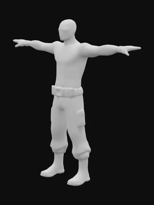3D model for generic faceless soldier wearing nothing but miltary pants, boots, longsleeve, gloves, ski mask, sunglasses