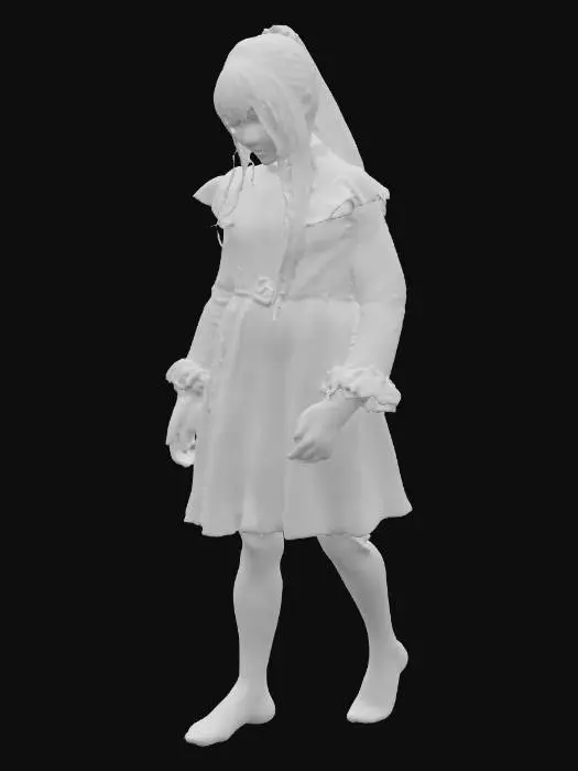 3D model for Girl horror character for horror game, japanese style girl with scratches and blood on face with white dress