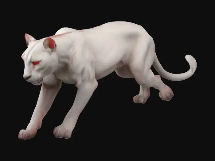 3D model for albinos panthera, a realistic face, body is athletic red eyes
