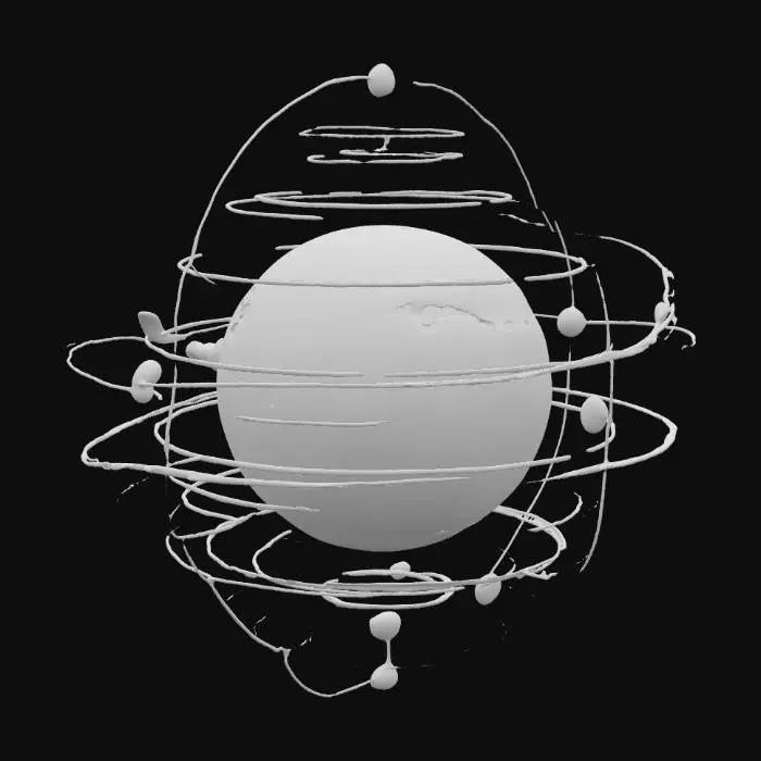 3D model for Imagine a dual-star system with a 100× Earth-mass planet on a figure-8 orbit. Due to Space-Time Overlap Effects (STOE), its huge mass feels like 1g on the surface. At orbital nodes, STOE peaks cause tidal surges, ghost auroras, and temporal echoes. The planet’s Hill sphere (~2.7M km) holds 8–12 major moons, many with oceans, ice, or volcanism, plus dozens of smaller bodies. Thanks to STOE, some moons host their own sub-moons, creating nested orbits, trojans, and moon-clusters. Describe how the skies look with constant eclipses, shifting alignments, and layered moons; how calendars and festivals form around orbital cycles; and how civilizations adapt to tides, gravity waves, and strange temporal rhythms.
