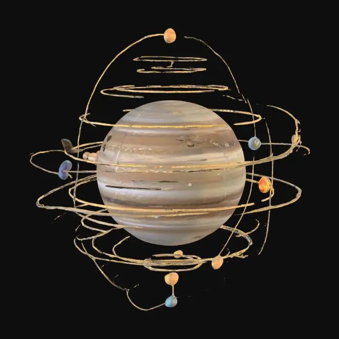 3D model for Imagine a dual-star system with a 100× Earth-mass planet on a figure-8 orbit. Due to Space-Time Overlap Effects (STOE), its huge mass feels like 1g on the surface. At orbital nodes, STOE peaks cause tidal surges, ghost auroras, and temporal echoes. The planet’s Hill sphere (~2.7M km) holds 8–12 major moons, many with oceans, ice, or volcanism, plus dozens of smaller bodies. Thanks to STOE, some moons host their own sub-moons, creating nested orbits, trojans, and moon-clusters. Describe how the skies look with constant eclipses, shifting alignments, and layered moons; how calendars and festivals form around orbital cycles; and how civilizations adapt to tides, gravity waves, and strange temporal rhythms.