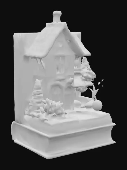 3D model for a book nook diorama in the form of a book with a building and garden