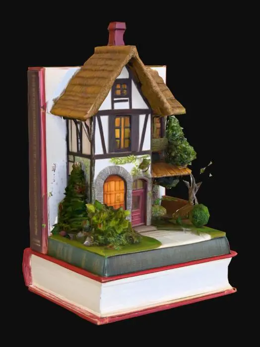 3D model for a book nook diorama in the form of a book with a building and garden
