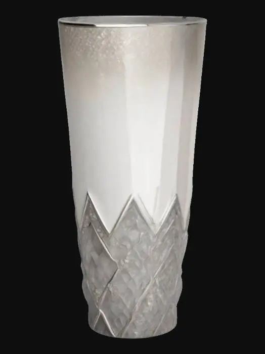 3D model for Un vaso sofisticato e contemporaneo, con una struttura elegante e dettagli unici. Rivestimento texturizzato che simula una superficie ricoperta di diamanti scintillanti. Elementi in cristallo che riflettono la luce, con sfumature di bianco, argento e grigio. Design geometrico con decorazioni di lusso. Ambientazione su sfondo neutro per mettere in risalto la lucentezza, immagine ad alta risoluzione e illuminazione naturale morbida
