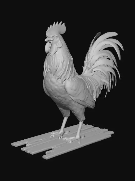3D model for Rooster on a Wooden Raft