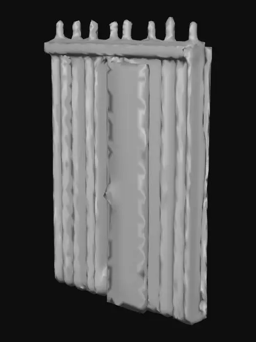 3D model for rustic metal fence, with spray paint saying welcome to hell, post apocalyptic style