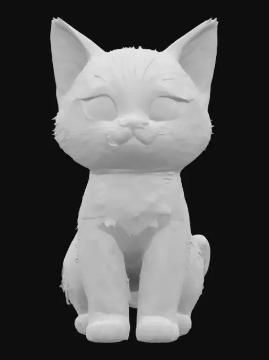 3D model for милый анимешный котенок, пухленький, сидит на попе, смотрит большими глазами, улыбается