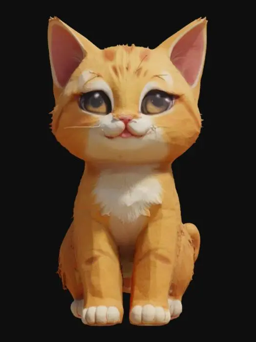 3D model for милый анимешный котенок, пухленький, сидит на попе, смотрит большими глазами, улыбается