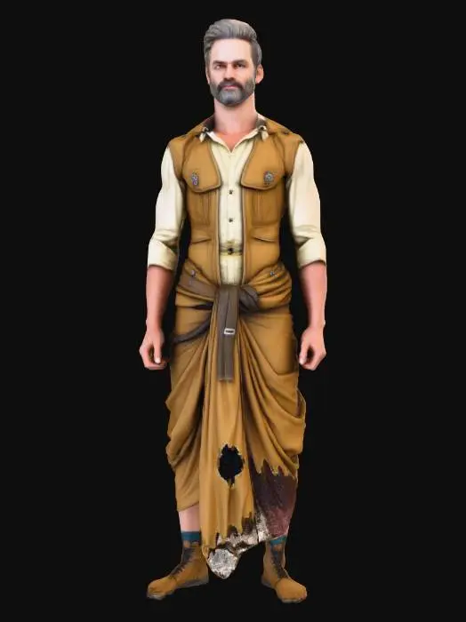 3D model for A indian tamil young man in traditional wear ready for his bull-taming sport, muscular is good and he is fit in physics. Add his facial and hair details as much as possible.