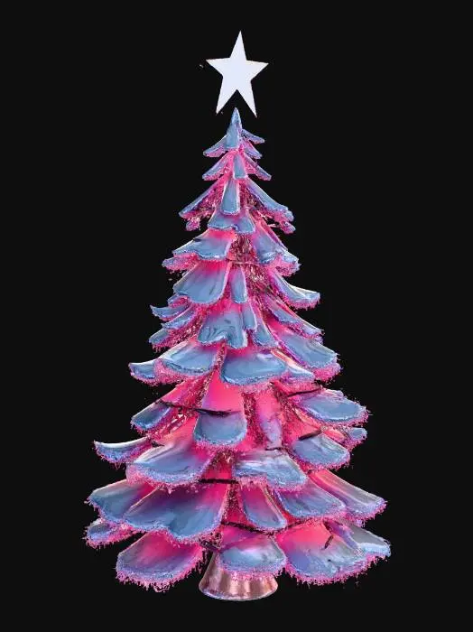 3D model for cyberpunk Christmas tree with metallic layers, glowing neon strips, hologram star topper, #Christmas2025#