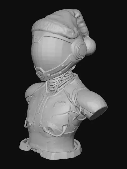 3D model for Santa-themed sci-fi helmet with HUD visor, chrome details, #Christmas2025#