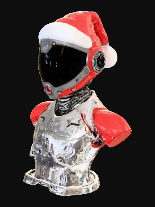 3D model for Santa-themed sci-fi helmet with HUD visor, chrome details, #Christmas2025#