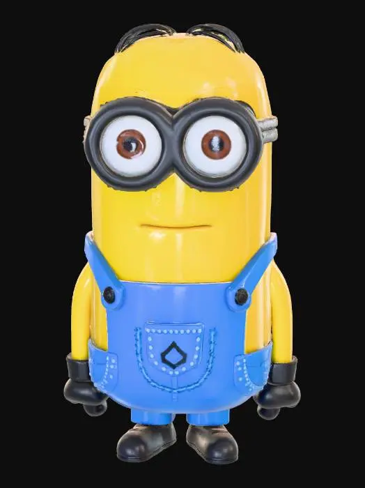 3D model for A simple Minion-style toy designed for 3D printing, using only three solid colors: yellow body, blue overalls, and black goggles. Minimalist design with smooth surfaces, rounded shapes, and low detail. No textures, no small parts, no sharp edges. Single-piece or easy-to-assemble model, thick walls, print-friendly proportions. Cute and chubby body, short arms, simple cylindrical legs. Flat base for stable printing. Clean geometry, watertight mesh, optimized for FDM and resin printing. Neutral pose, toy-like appearance, miniature scale, #Christmas2025#