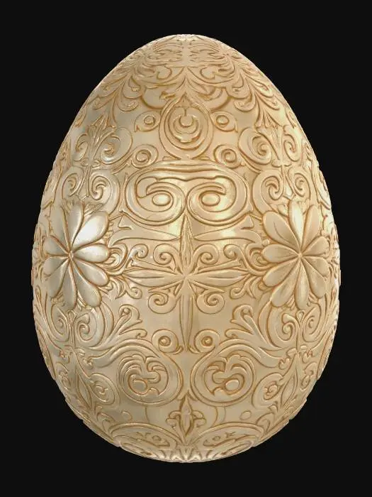 3D model for An artistic Easter egg with highly detailed geometric and floral engravings, symmetrical and balanced design, smooth curves, premium ornamental style, studio quality 3D model, clean mesh, watertight, optimized for 3D printing
