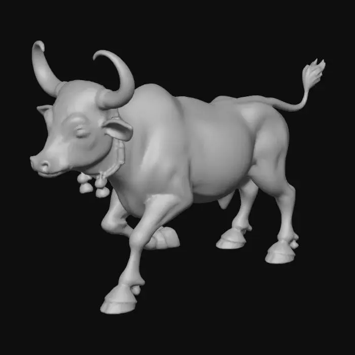 3D model for “Create a powerful stylized 3D Jallikattu bull with muscular proportions, decorated horns, forehead sandal paste, colored cloth ornaments around neck, small bells, polished black/brown coat. Expressive eyes, dynamic anatomy. Style: semi-realistic, PBR materials, smooth rig-friendly topology. Include idle, snort, charge, run, buck, slide-stop animations.”, #Thanksgiving#