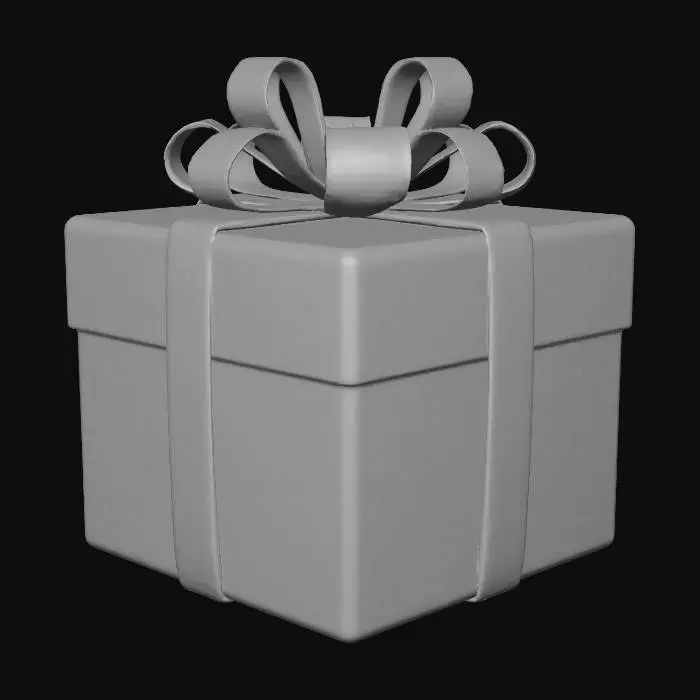 3D model for Create a single 3D Christmas gift box with metallic wrapping paper, ribbon bow, and snowflake pattern. Provide open and closed versions. Glossy PBR materials, soft festive lighting. #Christmas2025#