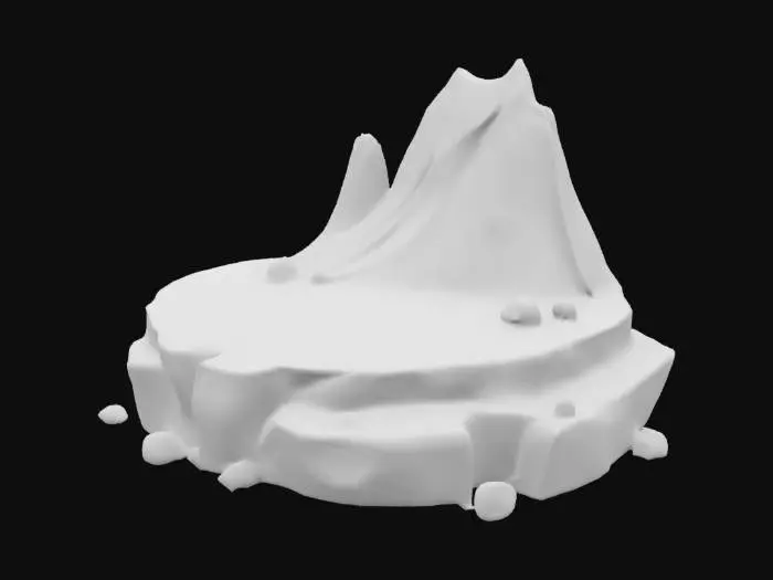3D model for a plateau with a sharp cliff, covered with sand and rocks, in a cartoon style