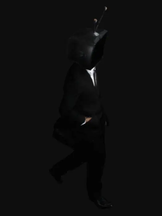 3D model for TV Man wearing a black color mafia business suit... body of a man and head of a tv