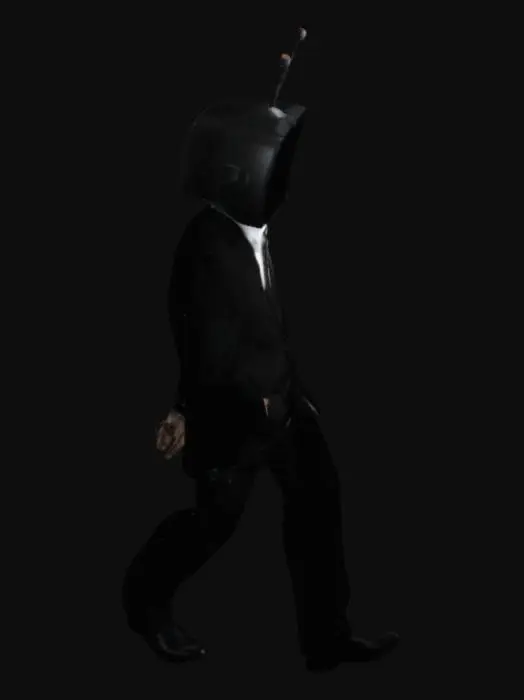 3D model for TV Man wearing a black color mafia business suit... body of a man and head of a tv