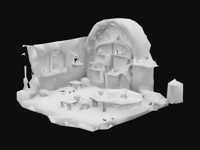 3D model for "Design magical, functional homes for players. Include cozy kitchens for cooking, gathering spaces, and enchanting decor for a warm, inviting atmosphere."