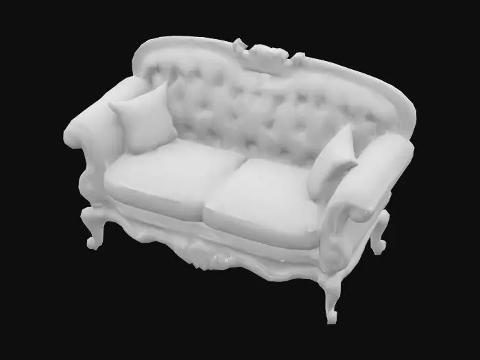 3D model for 
{
  "Object": "Ornate Victorian-style loveseat upholstered in floral fabric",
  "Material": "Wooden carved frame, embroidered cushions",
  "Shape/Form": "Curved backrest with plush seat and scrolled arms",
  "Color Scheme": "Ivory base with pink and green floral upholstery",
  "Texture Details": "Velvet or linen seat, carved wood detail, tufted cushions",
  "Style": "Stylized",
  "Environment/Use Context": "Used in a vintage living room or whimsical tea lounge",
  "Reference Models": "Inspired by French rococo or shabby chic sofas"
}





