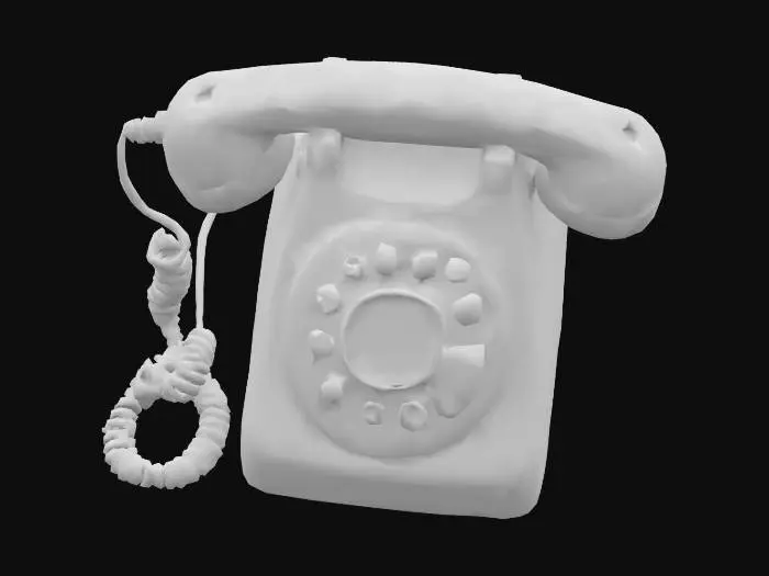 3D model for {
  "Object": "Retro rotary telephone with floral accents and a rose pink handset",
  "Material": "Enamel-coated metal, chrome dial, and painted floral decorations",
  "Shape/Form": "Rounded base with circular dial and curled cord",
  "Color Scheme": "Cream body, dark pink handset, green and red floral elements",
  "Texture Details": "Glossy surface, engraved numbers, soft petal finish",
  "Style": "Stylized vintage",
  "Environment/Use Context": "Placed on a vanity table in a 1950s-style room",
  "Reference Models": "Inspired by French Rococo and romantic vintage phones"
}
