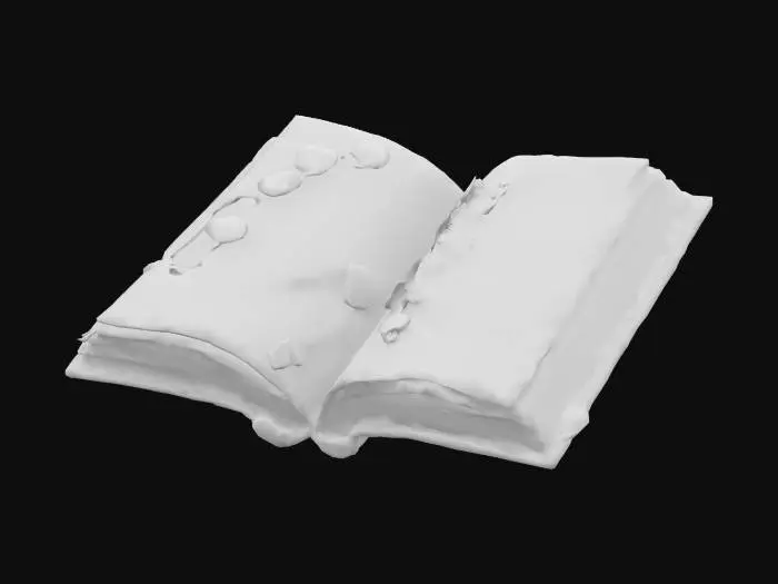 3D model for Open enchanted book with glowing golden script on aged pages, magical petals floating above pages, flower-covered archway embossed along inner cover border, warm sunset light radiates from the center crease, stylized fantasy tome, game-ready and watertight mesh

