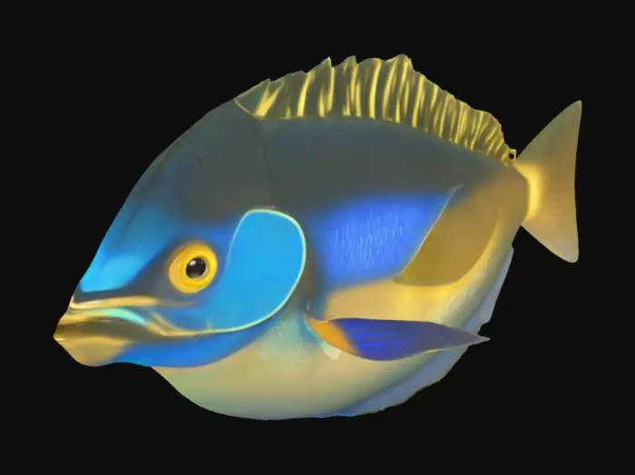 3D model for Object: Side-swimming glowing fish
Material: Glowing lure, scale body
Shape/Form: Angled head, flowing fins
Color Scheme: Blue, cyan, gold glow
Texture Details: Luminescent lure tip
Style: Stylized
Environment: Ambient fish NPC
#ocean#