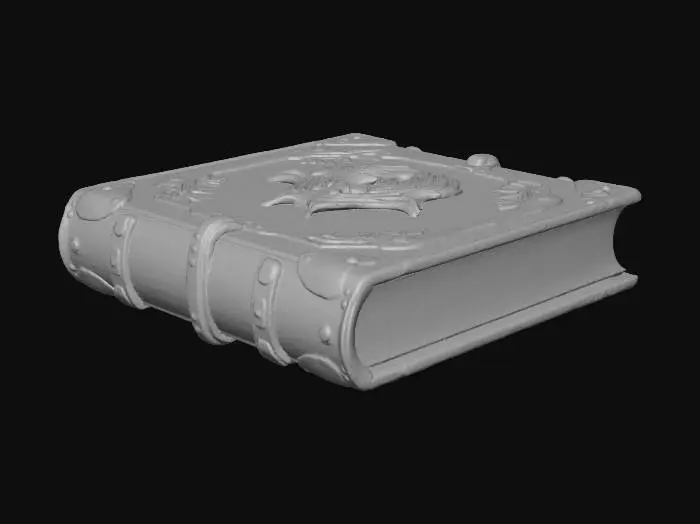 3D model for “Charcoal spellbook with embossed raven feathers and silver corner clasps”