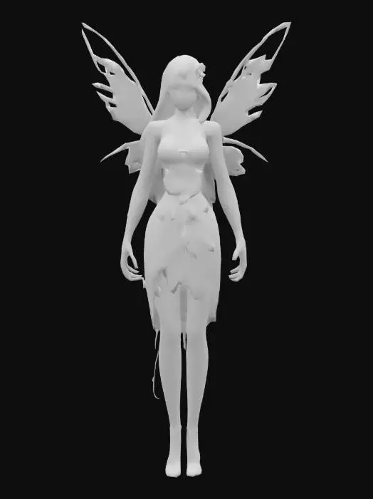 3D model for "Create a stunning, highly detailed 3D fairy with delicate, shimmering wings, flowing hair, and an ethereal gown inspired by nature. Include customizable options for hairstyles, wing patterns, and gown colors, with materials like silk, organza, and glowing accents. Add intricate features such as floral embellishments, sparkles, and glowing auras. Ensure versatility for both fantasy and magical themes in Roblox, with seamless compatibility for avatar integration and layered clothing."