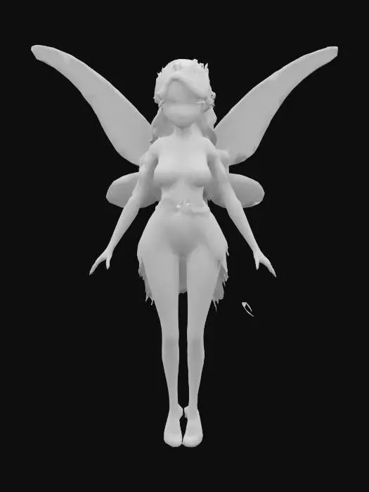 3D model for "Create a stunning, highly detailed 3D fairy with delicate, shimmering wings, flowing hair, and an ethereal gown inspired by nature. Include customizable options for hairstyles, wing patterns, and gown colors, with materials like silk, organza, and glowing accents. Add intricate features such as floral embellishments, sparkles, and glowing auras. Ensure versatility for both fantasy and magical themes in Roblox, with seamless compatibility for avatar integration and layered clothing."