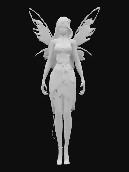 3D model for "Create a stunning, highly detailed 3D fairy with delicate, shimmering wings, flowing hair, and an ethereal gown inspired by nature. Include customizable options for hairstyles, wing patterns, and gown colors, with materials like silk, organza, and glowing accents. Add intricate features such as floral embellishments, sparkles, and glowing auras. Ensure versatility for both fantasy and magical themes in Roblox, with seamless compatibility for avatar integration and layered clothing."