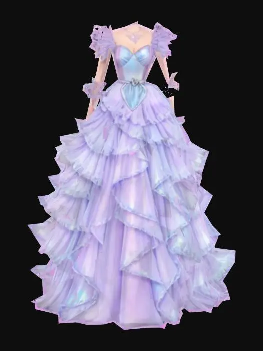 3D model for Object: Roblox dress
Material: Silk and chiffon with layered mesh
Shape/Form: Tiered flowing gown with waist cinch and ruffle trims
Color Scheme: Soft lavender, baby blue gradient
Texture Details: Iridescent shimmer, floral lace insets
Style: Stylized high-fantasy fashion, elegant silhouette
Environment: For princess or fairy-themed Roblox games
Reference Models: Inspired by couture ballgowns with dreamy overlays


