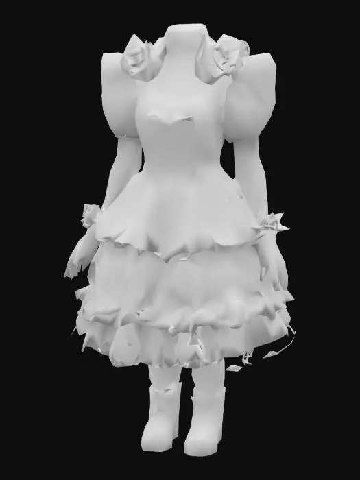 3D model for Pastel Lolita Dress
Object: Roblox dress (one-piece)
Material: Satin and lace digital textures
Shape/Form: Frilled bodice, layered short skirt, lace gloves
Color Scheme: Lavender and cream with soft rose bows
Texture Details: Decorative floral overlays, glossy sheen
Style: Stylized fantasy Lolita fashion, high-end finish
Environment: Roblox game characters
Reference Models: Inspired by Harajuku pastel coordinates
