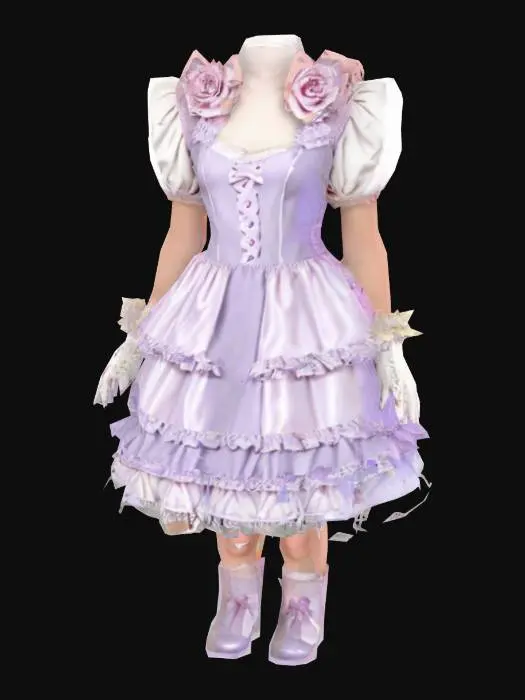 3D model for Pastel Lolita Dress
Object: Roblox dress (one-piece)
Material: Satin and lace digital textures
Shape/Form: Frilled bodice, layered short skirt, lace gloves
Color Scheme: Lavender and cream with soft rose bows
Texture Details: Decorative floral overlays, glossy sheen
Style: Stylized fantasy Lolita fashion, high-end finish
Environment: Roblox game characters
Reference Models: Inspired by Harajuku pastel coordinates
