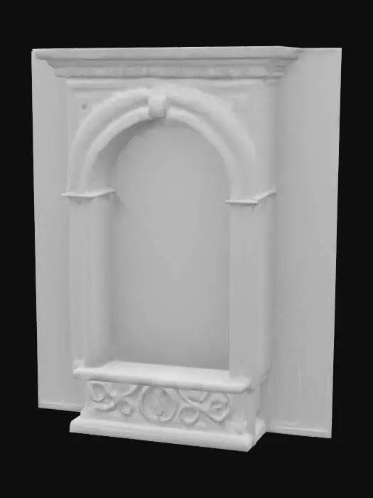 3D model for Object: Wall section with decorative alcove

Material: Marble base with plaster niche and gold trim

Shape/Form: Rectangular wall with recessed arch for statue or decor

Color Scheme: Warm white marble, champagne gold highlights

Texture Details: Polished niche, carved marble base

Style: Stylized realistic

Environment/Use Context: Ballroom interior decor feature

Reference Models: Baroque alcove architecture
