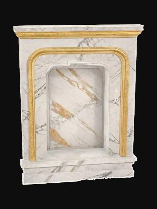 3D model for Object: Wall section with decorative alcove

Material: Marble base with plaster niche and gold trim

Shape/Form: Rectangular wall with recessed arch for statue or decor

Color Scheme: Warm white marble, champagne gold highlights

Texture Details: Polished niche, carved marble base

Style: Stylized realistic

Environment/Use Context: Ballroom interior decor feature

Reference Models: Baroque alcove architecture