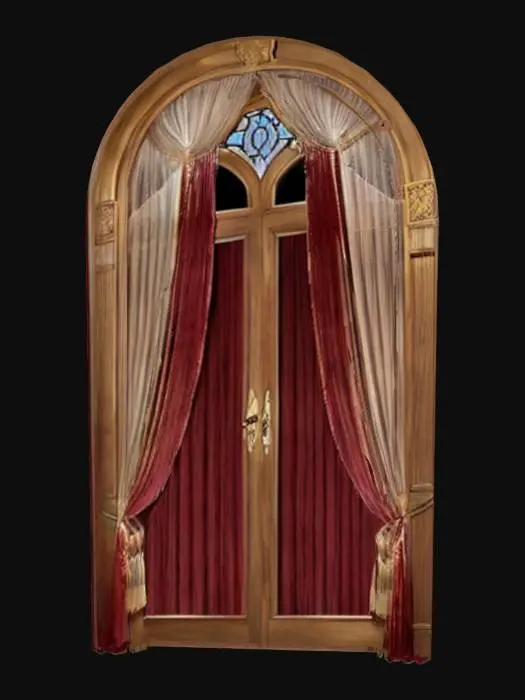 3D model for
Object: Tall ballroom window with draped curtains
Material: Polished wood frame, clear glass, velvet fabric
Shape/Form: Arched window with two side curtains and a top swag
Color Scheme: Dark oak window frame, transparent glass, deep red curtains with gold tassels
Texture Details: Smooth glass, carved wood details, soft velvet folds with stitched gold trim
Style: Stylized realistic
Environment/Use Context: Positioned along ballroom walls, allowing natural light
Reference Models: Inspired by French neoclassical architecture and palace interiors