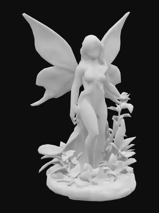 3D model for Botanical stone fairy core statue, Game Assets, Carved, Highly Detailed, Ultra Realistic
